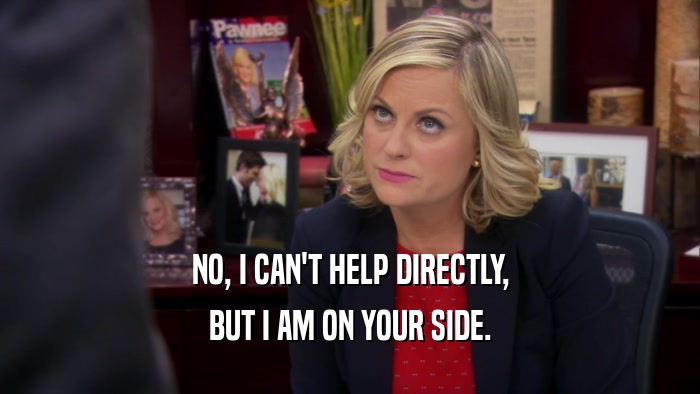 NO, I CAN'T HELP DIRECTLY, BUT I AM ON YOUR SIDE. 