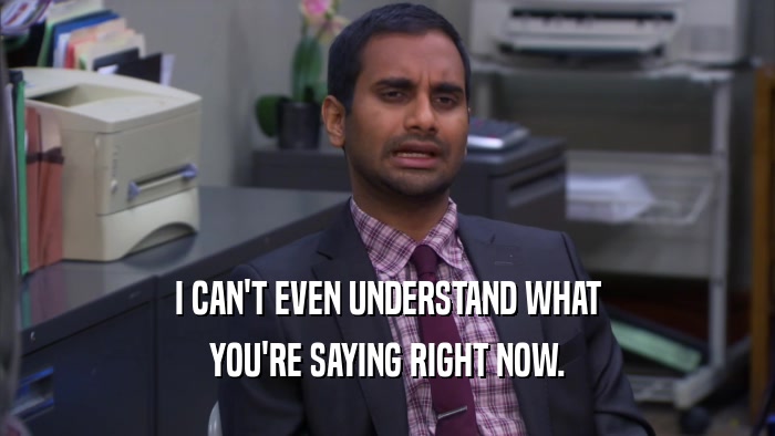 I CAN'T EVEN UNDERSTAND WHAT YOU'RE SAYING RIGHT NOW. 