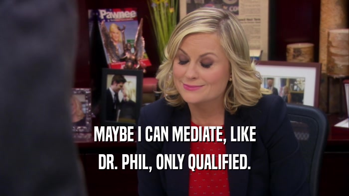 MAYBE I CAN MEDIATE, LIKE DR. PHIL, ONLY QUALIFIED. 