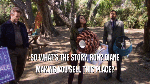 SO WHAT'S THE STORY, RON? DIANE MAKING YOU SELL THIS PLACE? 