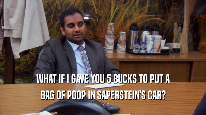 WHAT IF I GAVE YOU 5 BUCKS TO PUT A
 BAG OF POOP IN SAPERSTEIN'S CAR?
 