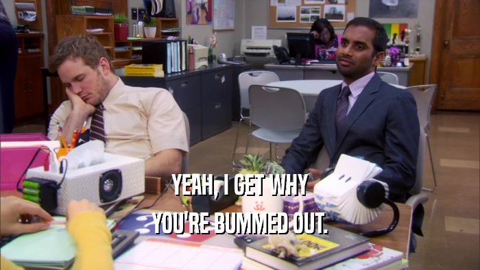YEAH, I GET WHY YOU'RE BUMMED OUT. 
