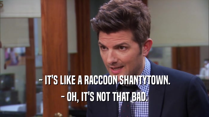 - IT'S LIKE A RACCOON SHANTYTOWN. - OH, IT'S NOT THAT BAD. 