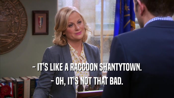 - IT'S LIKE A RACCOON SHANTYTOWN. - OH, IT'S NOT THAT BAD. 