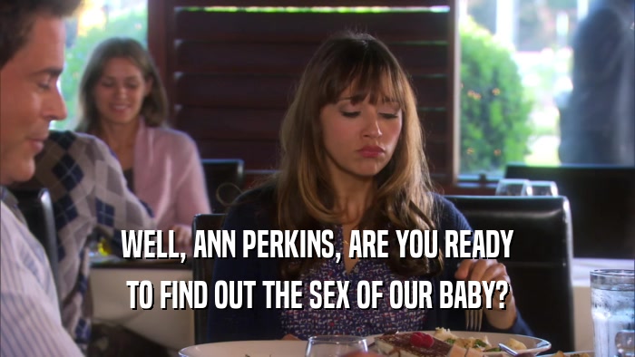 WELL, ANN PERKINS, ARE YOU READY TO FIND OUT THE SEX OF OUR BABY? 