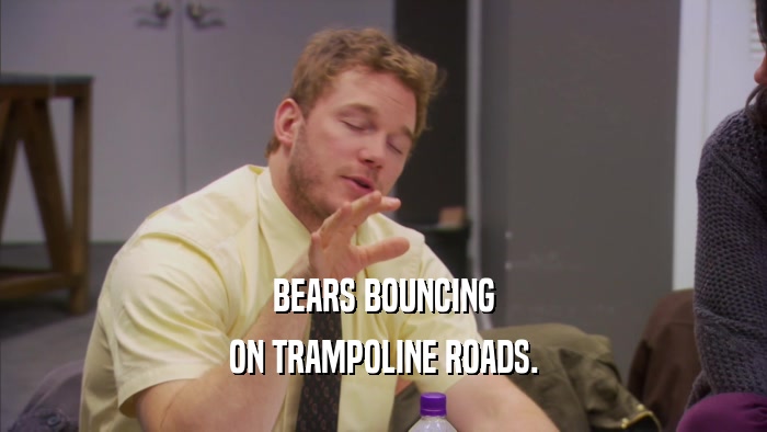 BEARS BOUNCING ON TRAMPOLINE ROADS. 