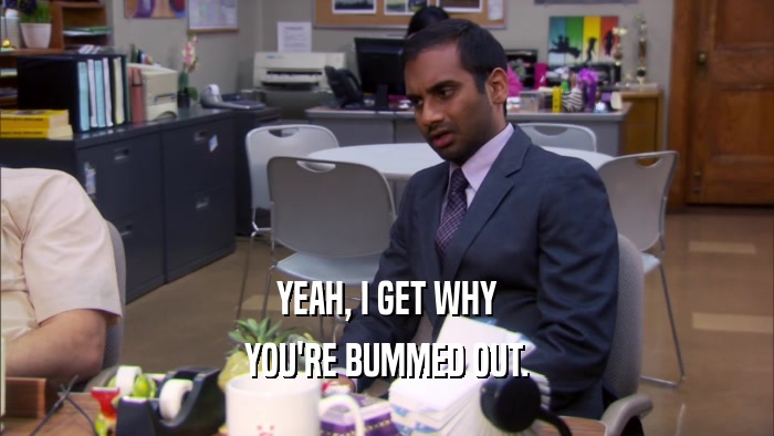 YEAH, I GET WHY YOU'RE BUMMED OUT. 