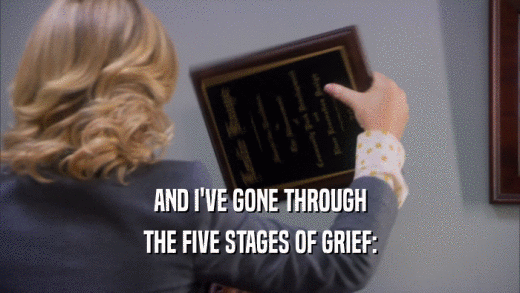 AND I'VE GONE THROUGH THE FIVE STAGES OF GRIEF: 