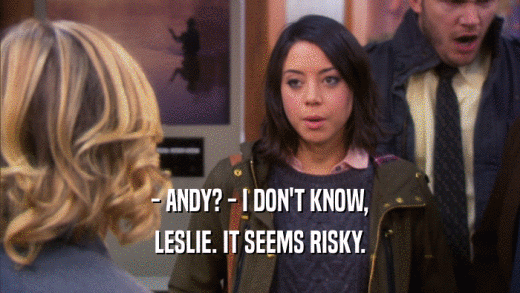 - ANDY? - I DON'T KNOW, LESLIE. IT SEEMS RISKY. 