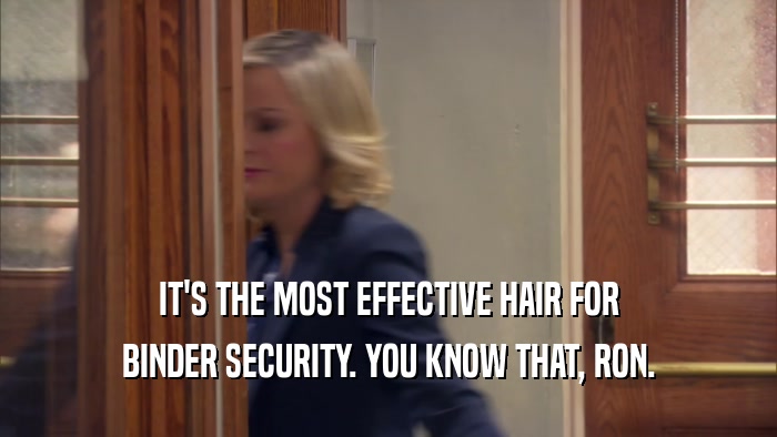 IT'S THE MOST EFFECTIVE HAIR FOR BINDER SECURITY. YOU KNOW THAT, RON. 
