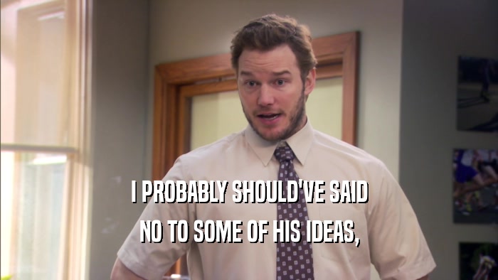 I PROBABLY SHOULD'VE SAID NO TO SOME OF HIS IDEAS, 