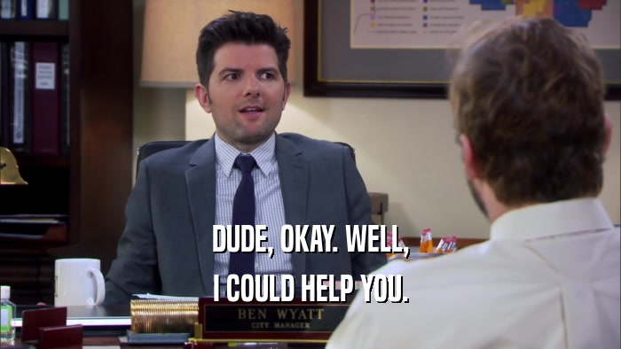 DUDE, OKAY. WELL, I COULD HELP YOU. 