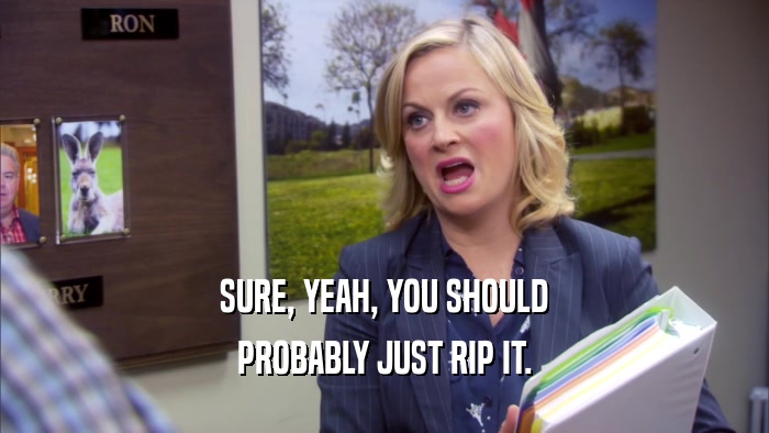 SURE, YEAH, YOU SHOULD PROBABLY JUST RIP IT. 