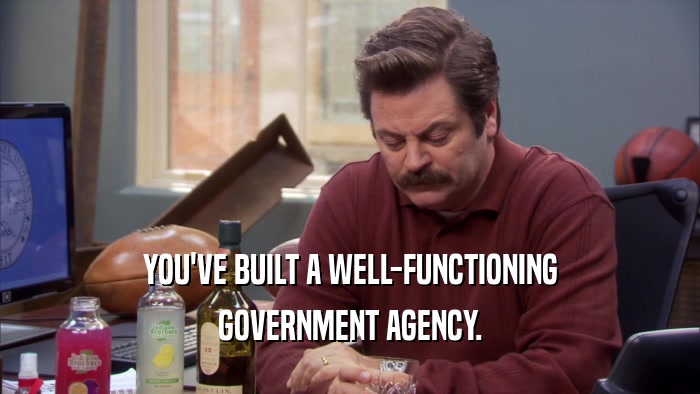 YOU'VE BUILT A WELL-FUNCTIONING GOVERNMENT AGENCY. 
