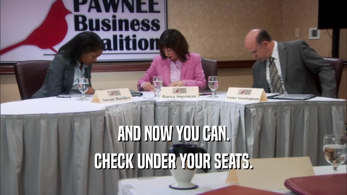 AND NOW YOU CAN. CHECK UNDER YOUR SEATS. 