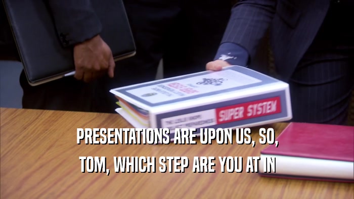 PRESENTATIONS ARE UPON US, SO, TOM, WHICH STEP ARE YOU AT IN 
