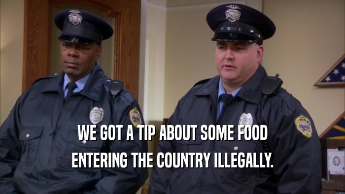 WE GOT A TIP ABOUT SOME FOOD ENTERING THE COUNTRY ILLEGALLY. 