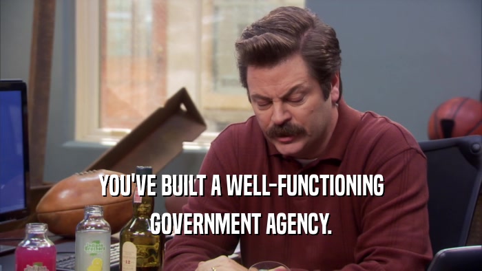 YOU'VE BUILT A WELL-FUNCTIONING GOVERNMENT AGENCY. 