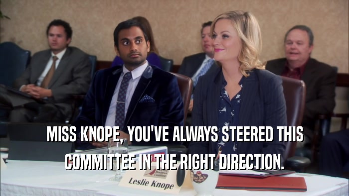MISS KNOPE, YOU'VE ALWAYS STEERED THIS COMMITTEE IN THE RIGHT DIRECTION. 
