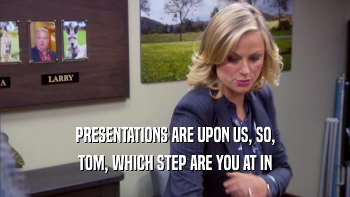 PRESENTATIONS ARE UPON US, SO, TOM, WHICH STEP ARE YOU AT IN 