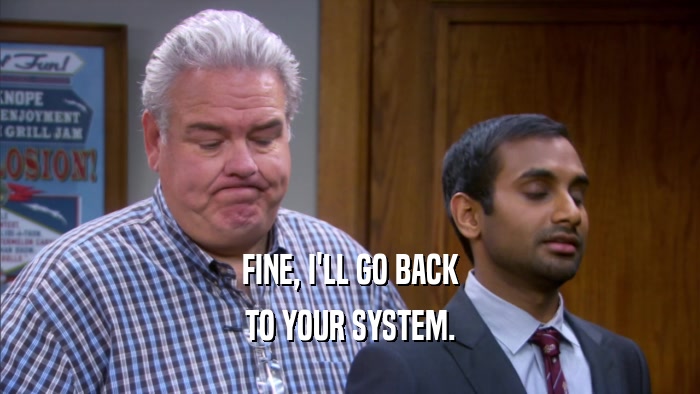 FINE, I'LL GO BACK TO YOUR SYSTEM. 