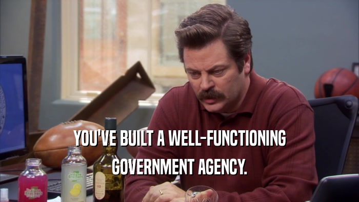 YOU'VE BUILT A WELL-FUNCTIONING GOVERNMENT AGENCY. 