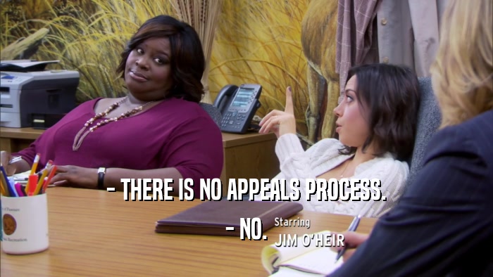 - THERE IS NO APPEALS PROCESS. - NO. 