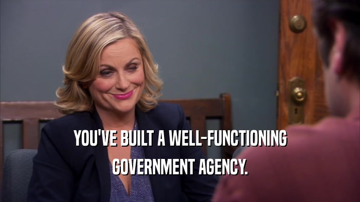 YOU'VE BUILT A WELL-FUNCTIONING GOVERNMENT AGENCY. 