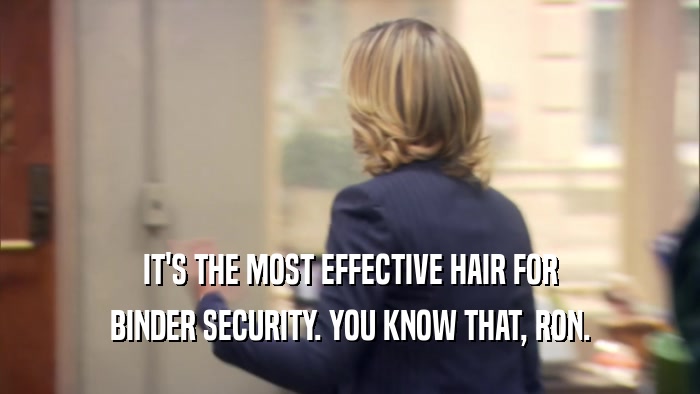 IT'S THE MOST EFFECTIVE HAIR FOR BINDER SECURITY. YOU KNOW THAT, RON. 