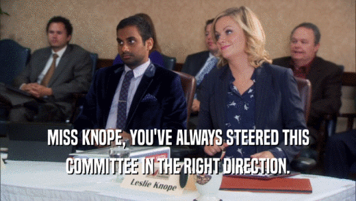 MISS KNOPE, YOU'VE ALWAYS STEERED THIS
 COMMITTEE IN THE RIGHT DIRECTION.
 