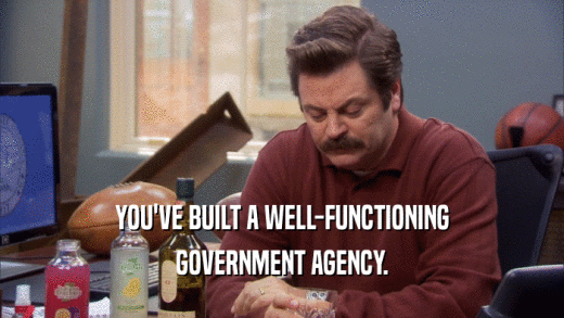 YOU'VE BUILT A WELL-FUNCTIONING GOVERNMENT AGENCY. 