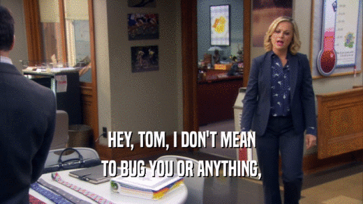 HEY, TOM, I DON'T MEAN TO BUG YOU OR ANYTHING, 
