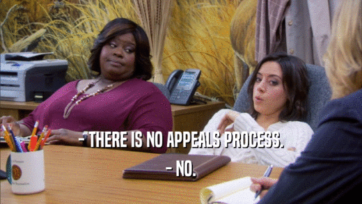 - THERE IS NO APPEALS PROCESS. - NO. 