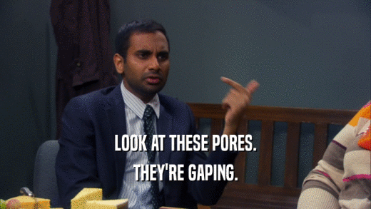 LOOK AT THESE PORES. THEY'RE GAPING. 