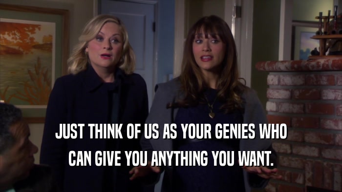 JUST THINK OF US AS YOUR GENIES WHO CAN GIVE YOU ANYTHING YOU WANT. 