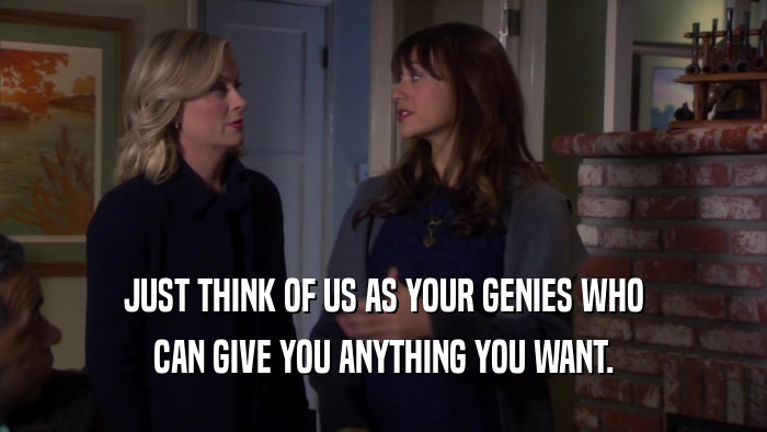 JUST THINK OF US AS YOUR GENIES WHO CAN GIVE YOU ANYTHING YOU WANT. 