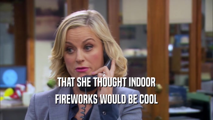 THAT SHE THOUGHT INDOOR FIREWORKS WOULD BE COOL 