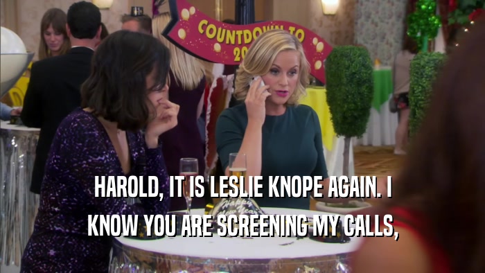 HAROLD, IT IS LESLIE KNOPE AGAIN. I KNOW YOU ARE SCREENING MY CALLS, 