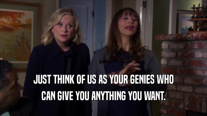 JUST THINK OF US AS YOUR GENIES WHO CAN GIVE YOU ANYTHING YOU WANT. 