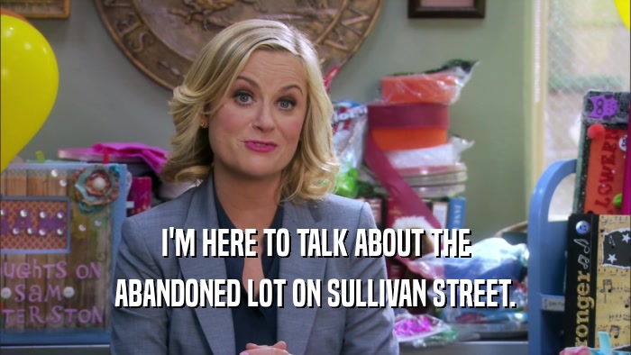 I'M HERE TO TALK ABOUT THE ABANDONED LOT ON SULLIVAN STREET. 