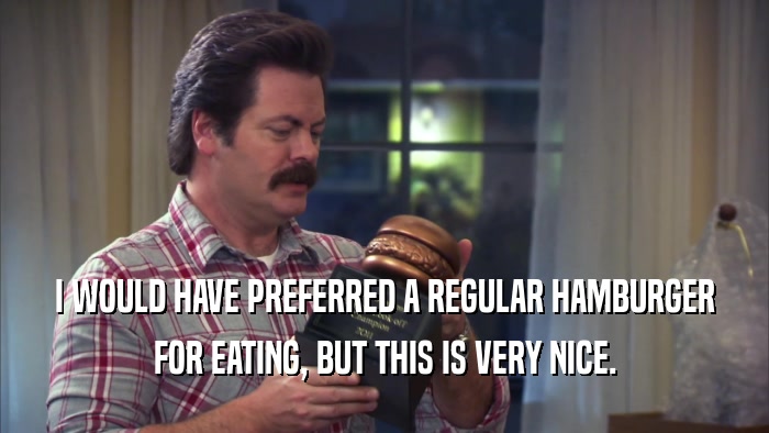 I WOULD HAVE PREFERRED A REGULAR HAMBURGER FOR EATING, BUT THIS IS VERY NICE. 