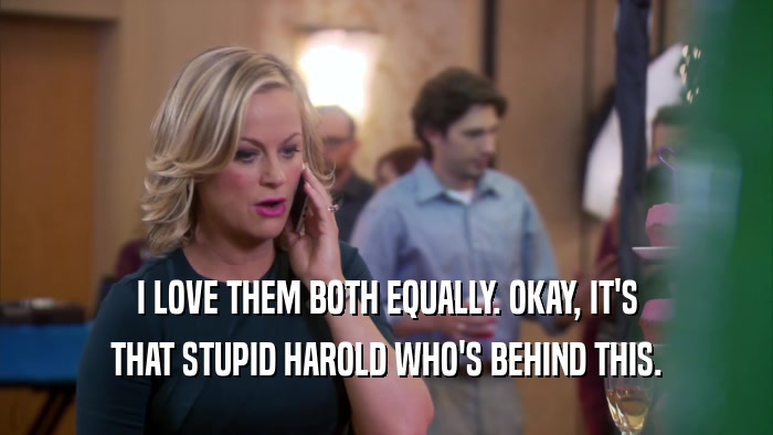 I LOVE THEM BOTH EQUALLY. OKAY, IT'S THAT STUPID HAROLD WHO'S BEHIND THIS. 