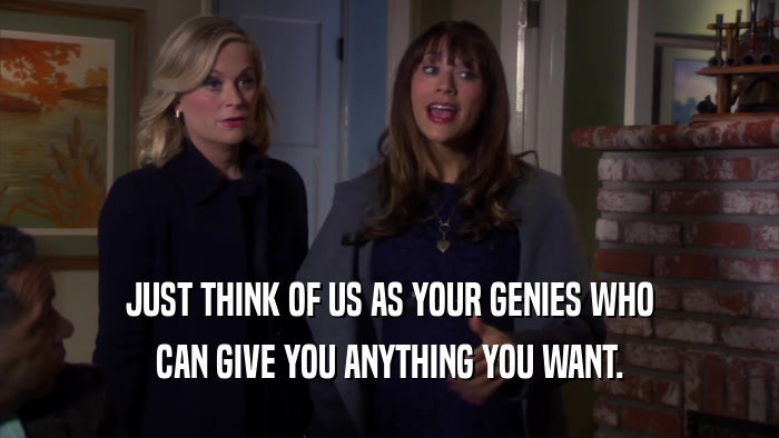 JUST THINK OF US AS YOUR GENIES WHO CAN GIVE YOU ANYTHING YOU WANT. 