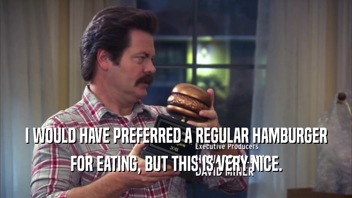 I WOULD HAVE PREFERRED A REGULAR HAMBURGER FOR EATING, BUT THIS IS VERY NICE. 