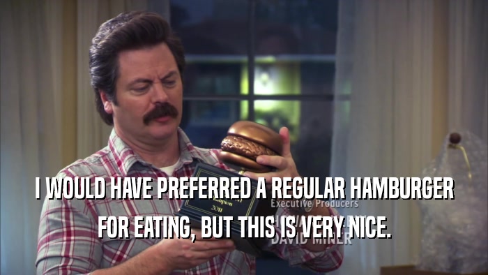I WOULD HAVE PREFERRED A REGULAR HAMBURGER FOR EATING, BUT THIS IS VERY NICE. 