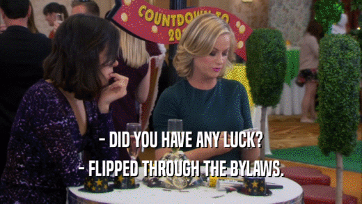 - DID YOU HAVE ANY LUCK? - FLIPPED THROUGH THE BYLAWS. 