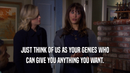 JUST THINK OF US AS YOUR GENIES WHO CAN GIVE YOU ANYTHING YOU WANT. 