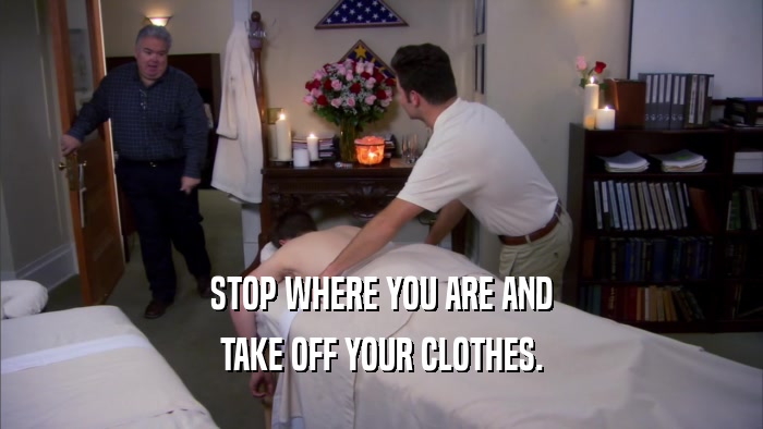 STOP WHERE YOU ARE AND TAKE OFF YOUR CLOTHES. 