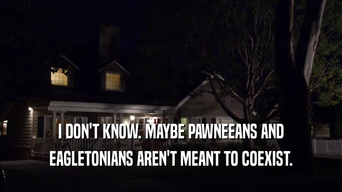 I DON'T KNOW. MAYBE PAWNEEANS AND EAGLETONIANS AREN'T MEANT TO COEXIST. 