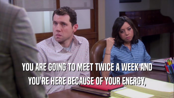 YOU ARE GOING TO MEET TWICE A WEEK AND YOU'RE HERE BECAUSE OF YOUR ENERGY, 